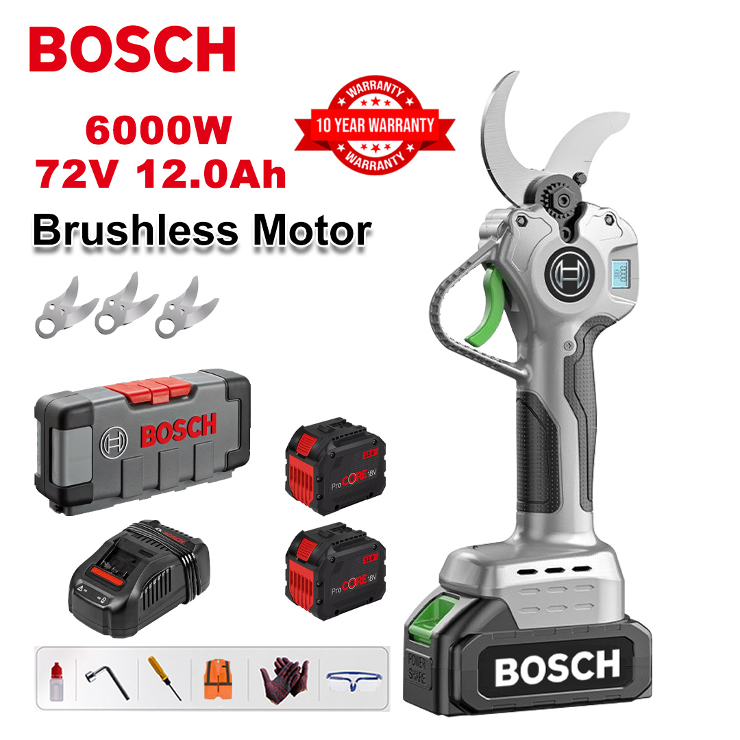 6000W kefe nélküli lítium akkumulátoros metszőolló + 78V12Ah akkumulátor*2+sk9 ötvözet penge*3+töltő+LED kijelző+szerszámdoboz+kenőolaj+szemüveg+10 év garancia