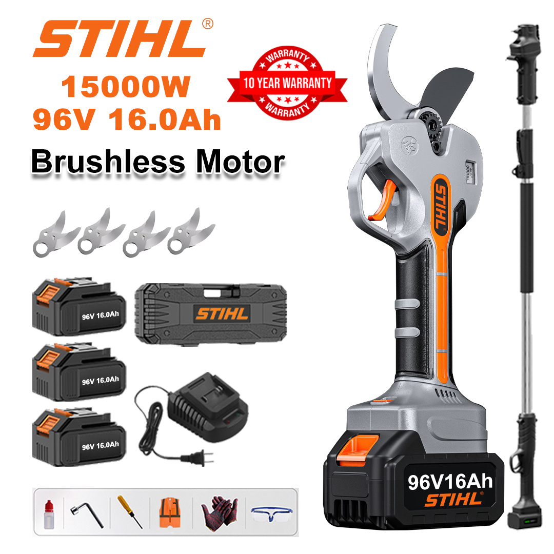 [Hosszabbító rúd 1,5-5 m] 15000 W-os kefe nélküli lítium akkumulátoros metszőolló + 96V16 Ah akkumulátor * 3 + SK9 ötvözött penge * 4 + töltő + LED kijelző + szerszámos doboz + kenőolaj + védőszemüveg + 10 év garancia